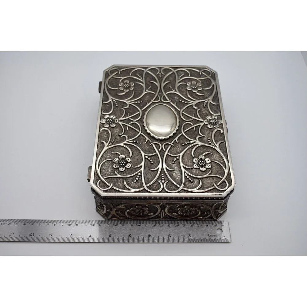 Vintage Godinger Silver Plate Floral Jewelry Trinket Box Art Nouveau 9.5”